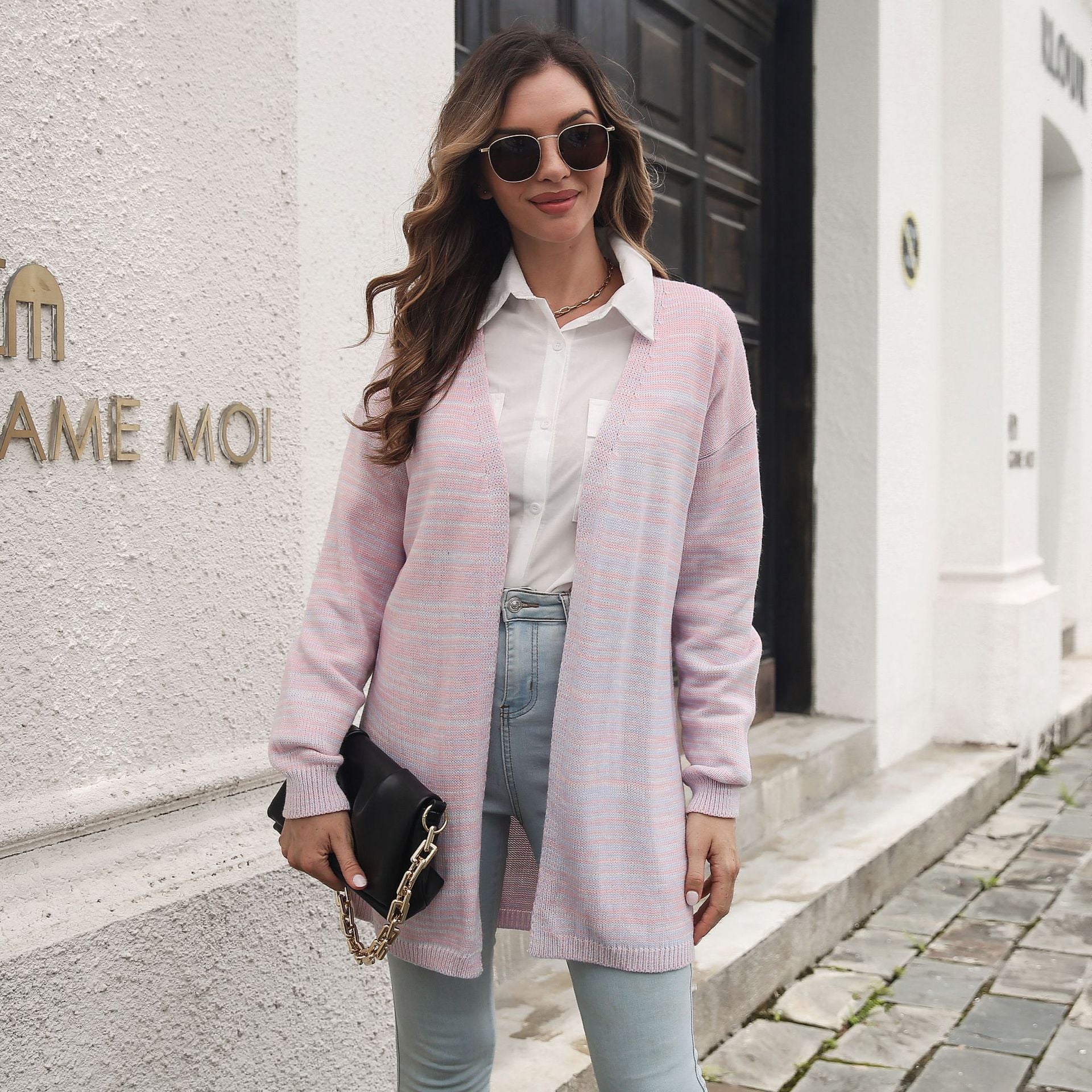 Damen lockere Strickjacke mit modischem Streifenmuster Heidi-Mode - Image 6