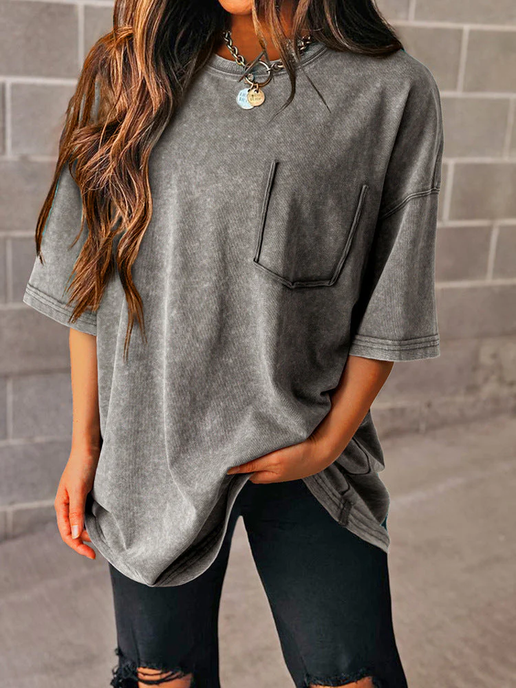 Damen Lockeres T-Shirt mit Praktischer Brusttasche Heidi-Mode - Image 3
