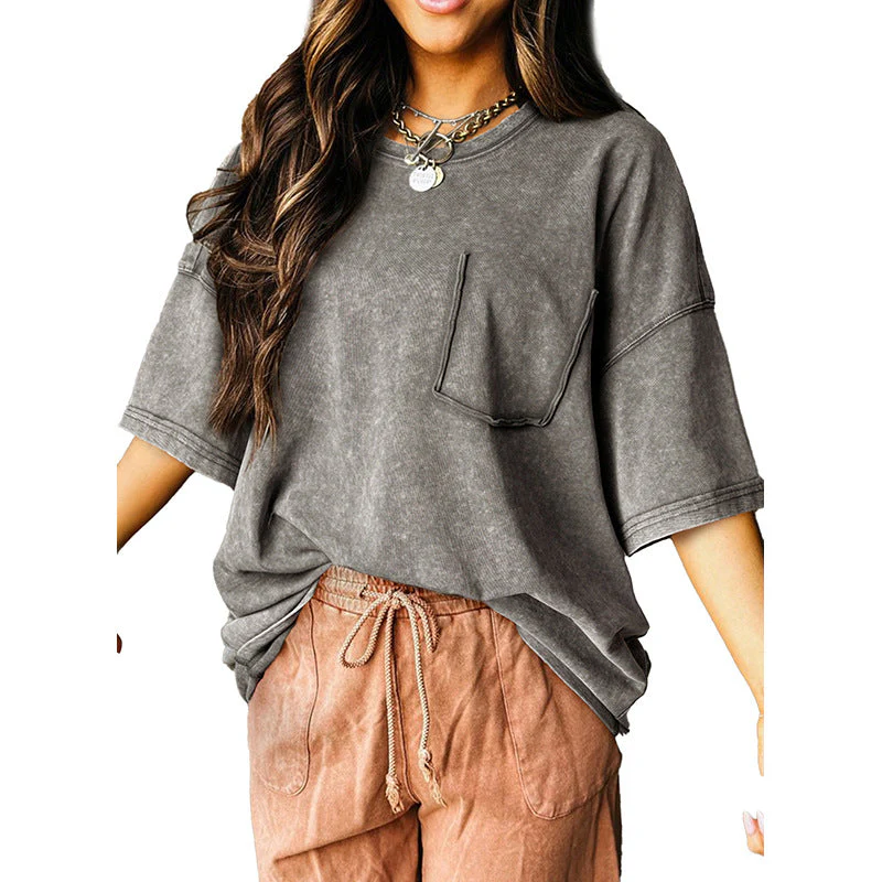 Damen Lockeres T-Shirt mit Praktischer Brusttasche Heidi-Mode - Image 6