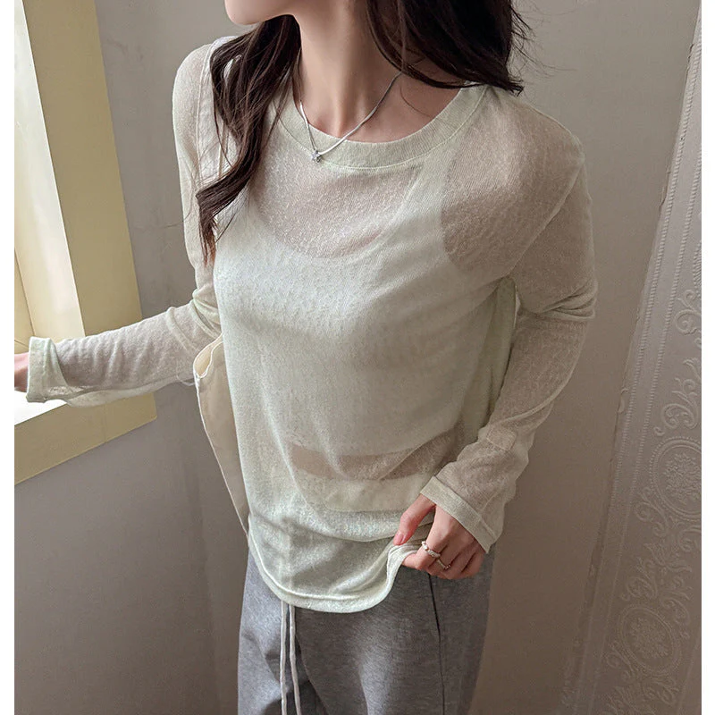 Damen Longsleeve Shirt Aus Leicht Transparentem Material mit Elegantem Fall Heidi-Mode - Image 2