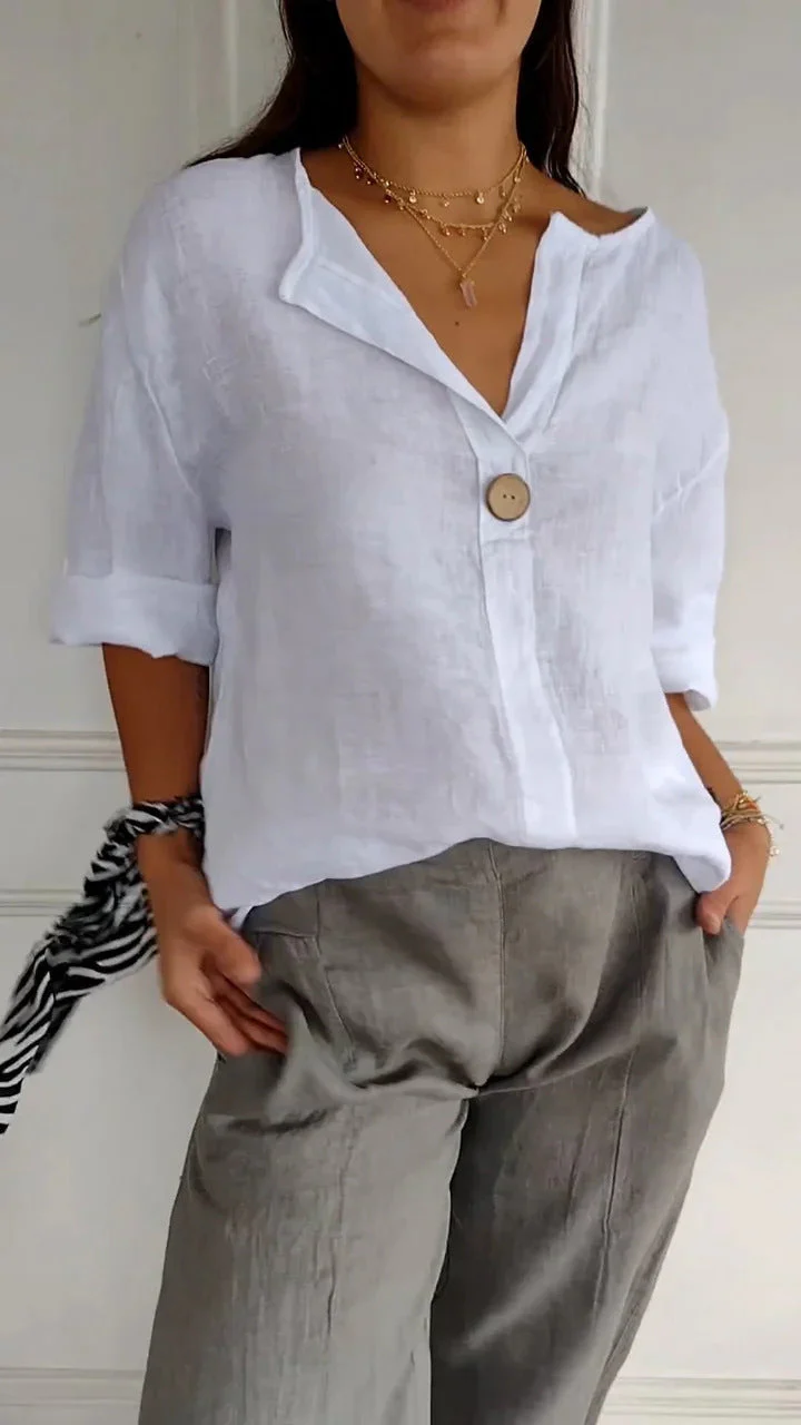 Damen Luftige Leinenbluse mit Knopfdetails und Lässigem Schnitt Heidi-Mode - Image 6