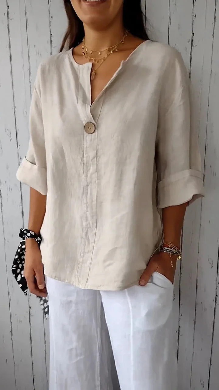 Damen Luftige Leinenbluse mit Knopfdetails und Lässigem Schnitt Heidi-Mode - Image 7