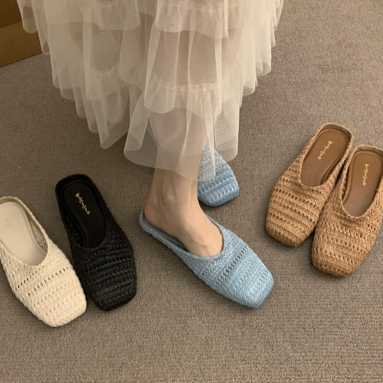 Damen luftige Sommer Slipper mit handgearbeiteter Häkelstruktur Heidi Mode
