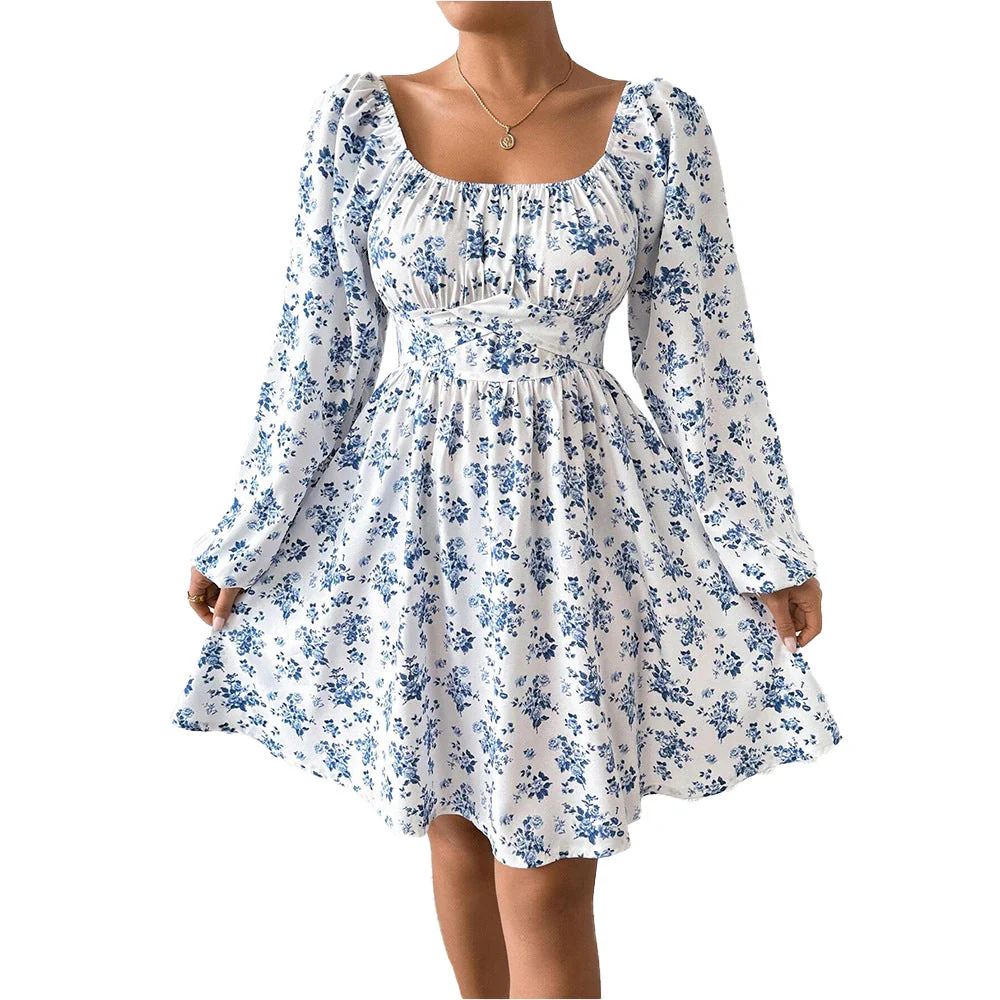 Damen Luftiger Blumenkleid mit Eleganter Raffung und Langen Ärmeln Heidi-Mode - Image 5
