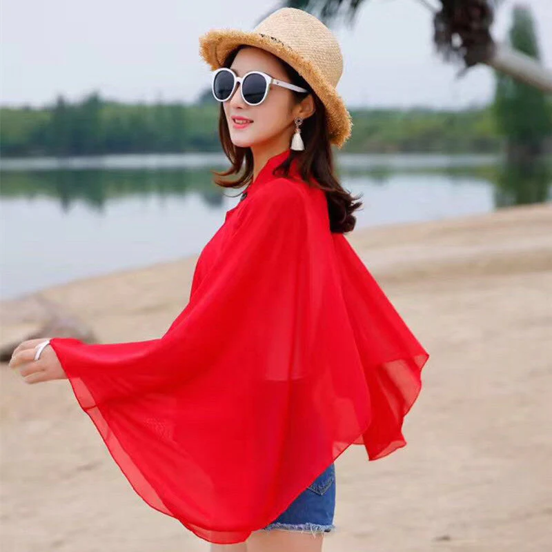 Damen Luftiger Chiffon-Kimono mit Weit Ausgestellten Ärmeln Heidi-Mode - Image 15