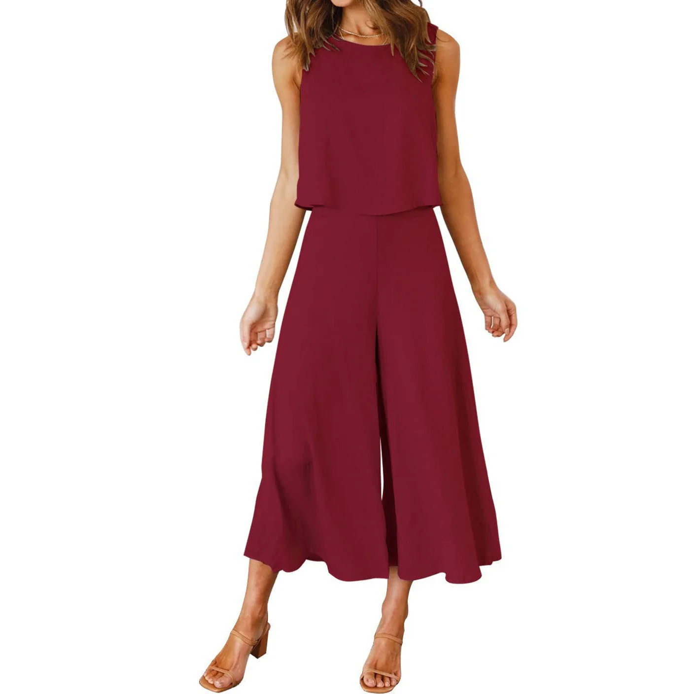 Damen Luftiger Jumpsuit mit Schwingendem Bein und Ärmellosem Design Heidi-Mode - Image 11