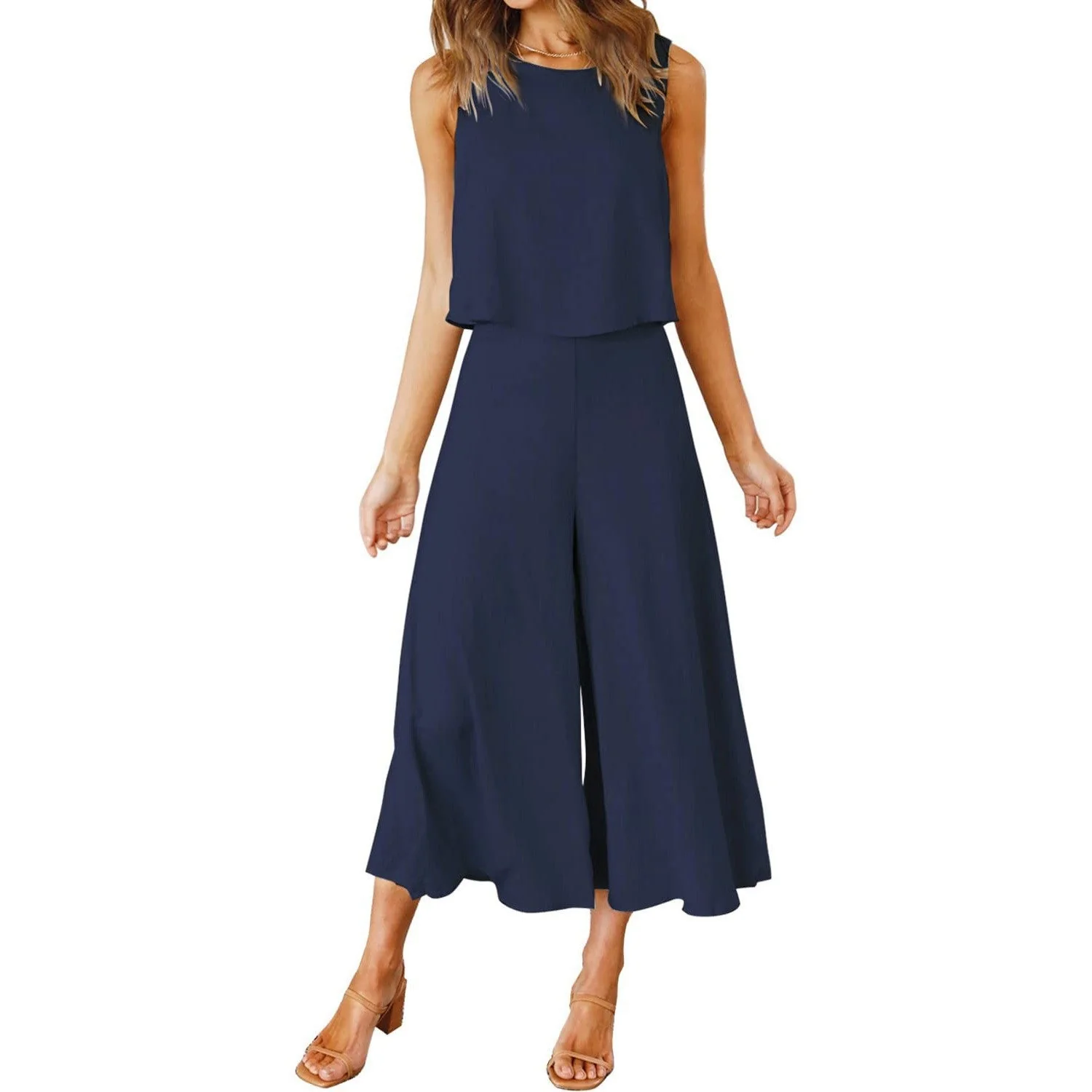 Damen Luftiger Jumpsuit mit Schwingendem Bein und Ärmellosem Design Heidi-Mode - Image 12
