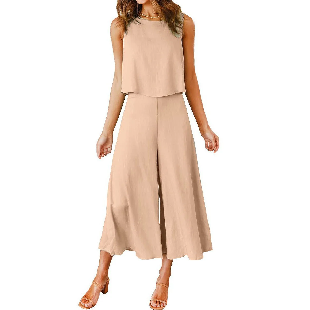 Damen Luftiger Jumpsuit mit Schwingendem Bein und Ärmellosem Design Heidi-Mode - Image 14