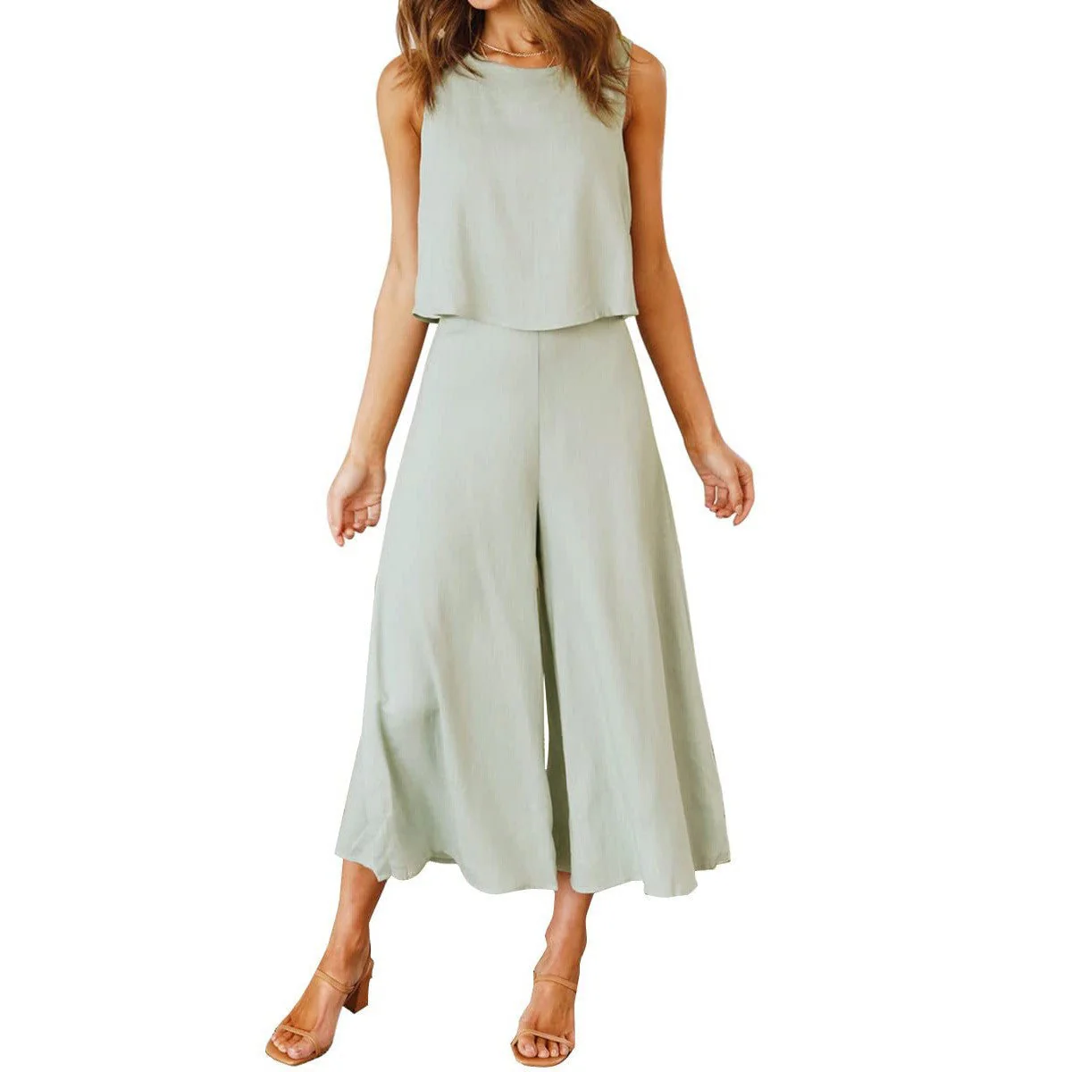 Damen Luftiger Jumpsuit mit Schwingendem Bein und Ärmellosem Design Heidi-Mode - Image 15