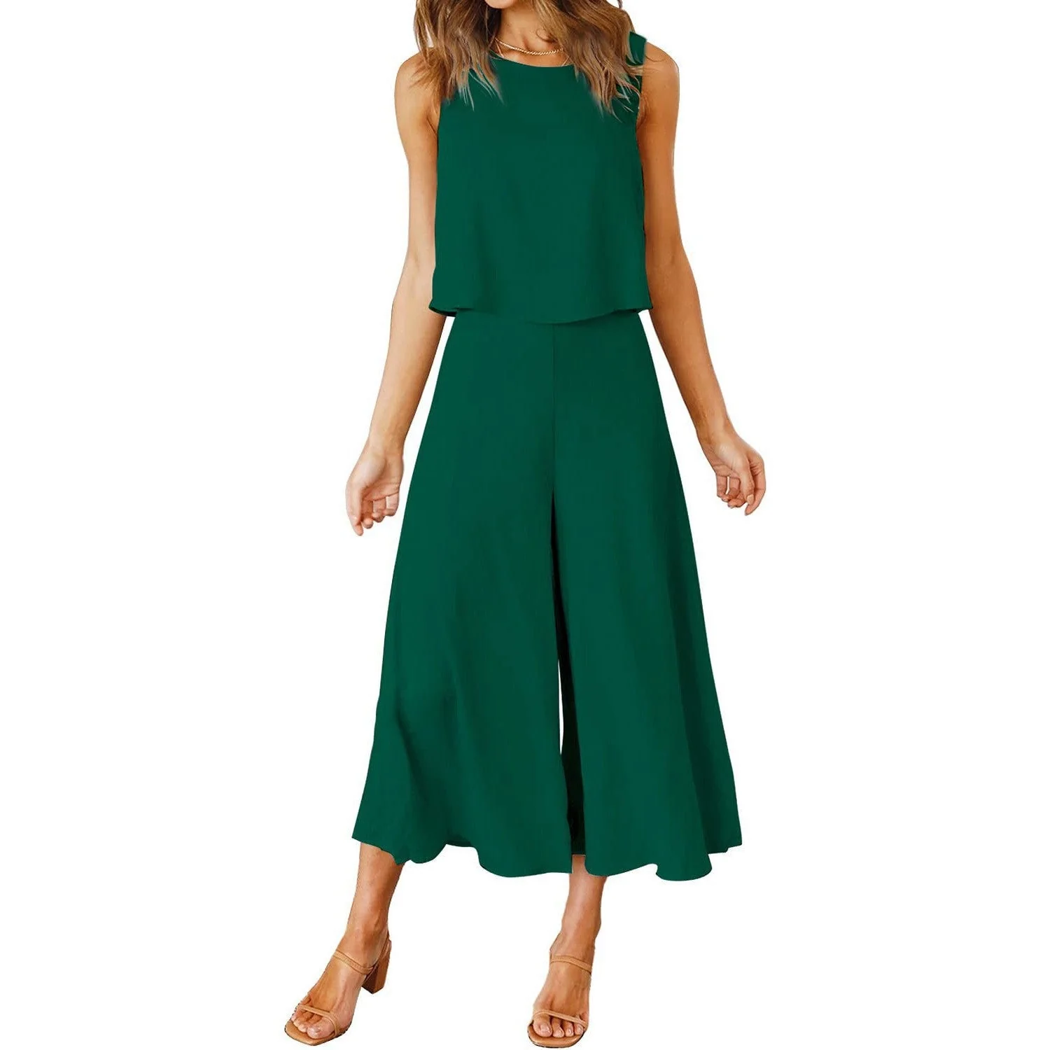 Damen Luftiger Jumpsuit mit Schwingendem Bein und Ärmellosem Design Heidi-Mode - Image 16