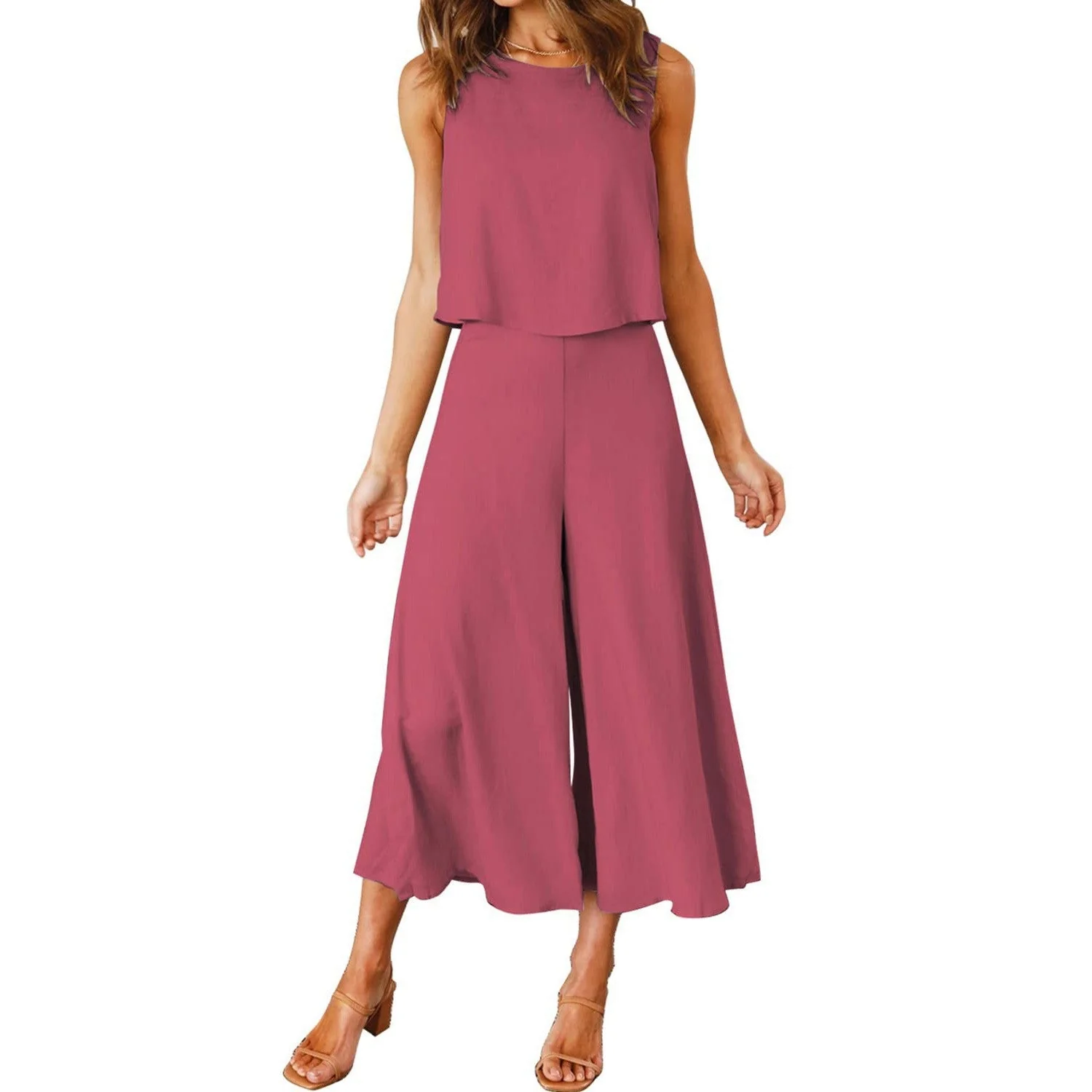 Damen Luftiger Jumpsuit mit Schwingendem Bein und Ärmellosem Design Heidi-Mode - Image 18