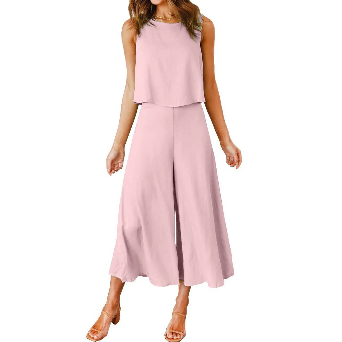 Damen Luftiger Jumpsuit mit Schwingendem Bein und Ärmellosem Design Heidi-Mode - Image 20