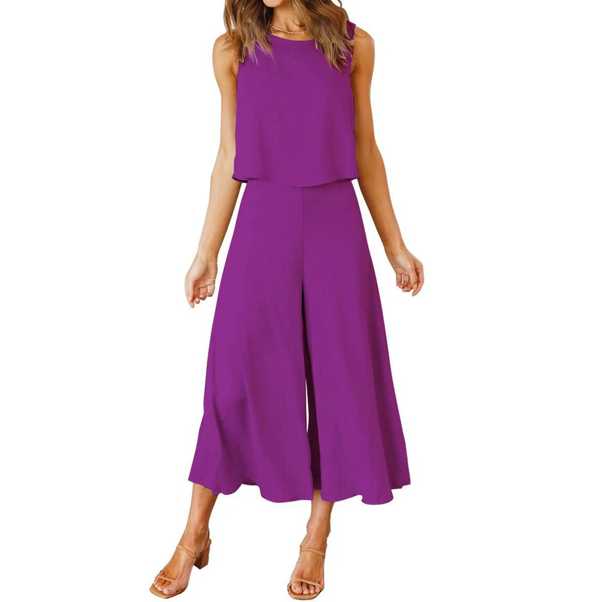Damen Luftiger Jumpsuit mit Schwingendem Bein und Ärmellosem Design Heidi-Mode - Image 7