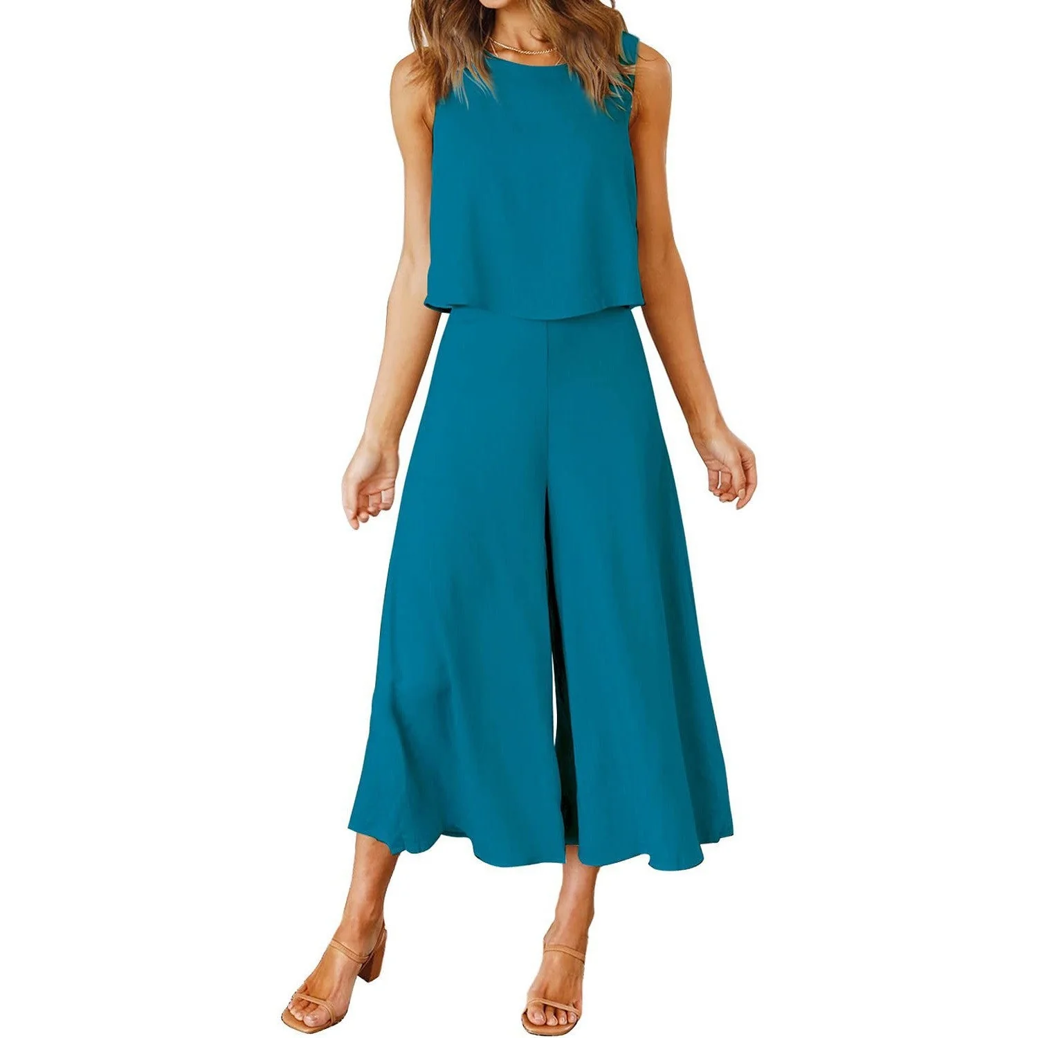 Damen Luftiger Jumpsuit mit Schwingendem Bein und Ärmellosem Design Heidi-Mode - Image 8