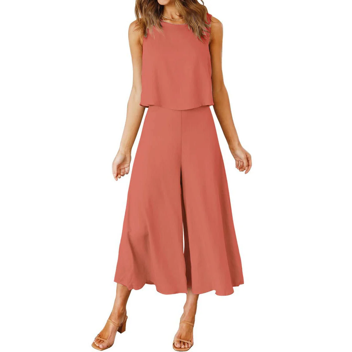 Damen Luftiger Jumpsuit mit Schwingendem Bein und Ärmellosem Design Heidi-Mode - Image 9
