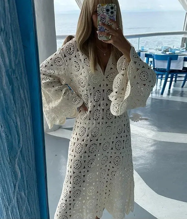 Damen Luftiges Häkelkleid mit Weiten Ärmeln Heidi-Mode - Image 8