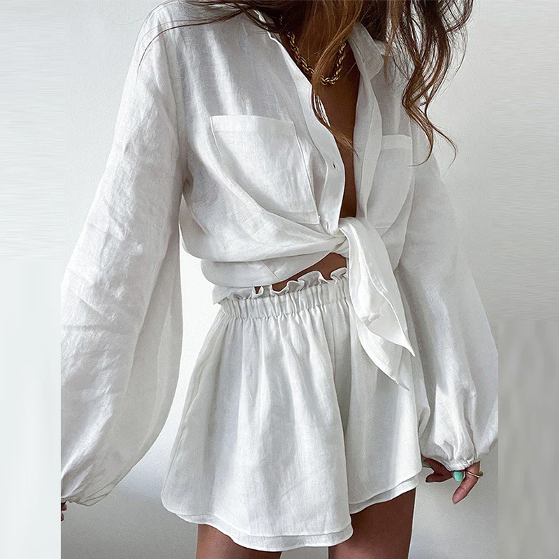 Damen luftiges Leinen-Oberteil mit cropped Schnitt und lässigen Shorts Heidi-Mode - Image 6