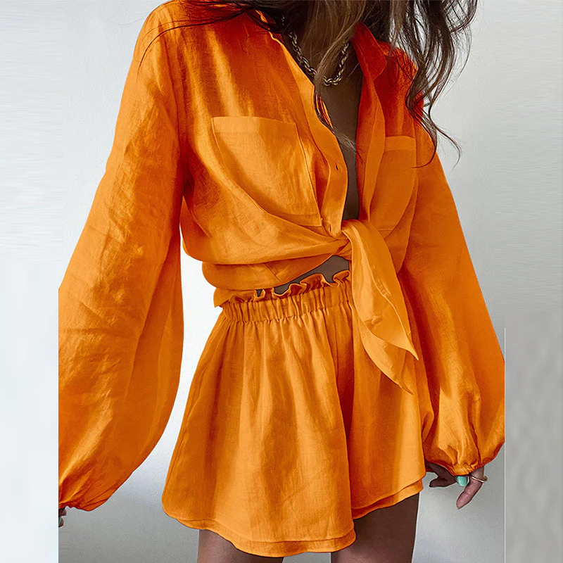 Damen luftiges Leinen-Oberteil mit cropped Schnitt und lässigen Shorts Heidi-Mode - Image 9