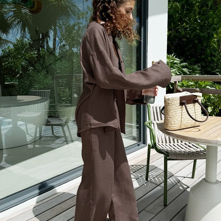 Damen Luftiges Leinen-Set mit Lässigem Schnitt und Breiten Beinen Heidi-Mode - Image 5