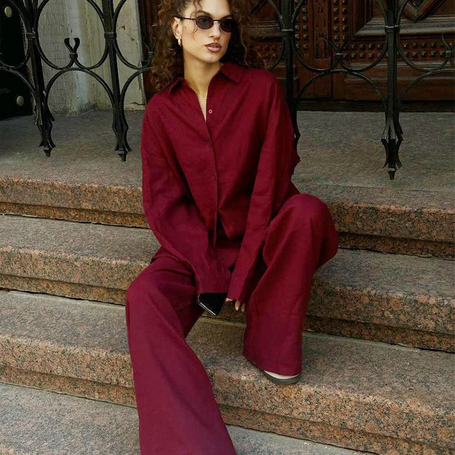 Damen Luftiges Leinen-Set mit Lässigem Schnitt und Breiten Beinen Heidi-Mode - Image 4
