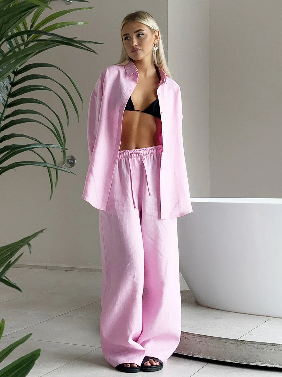 Damen Luftiges Leinen-Set mit Lässigem Schnitt und Breiten Beinen Heidi-Mode - Image 8