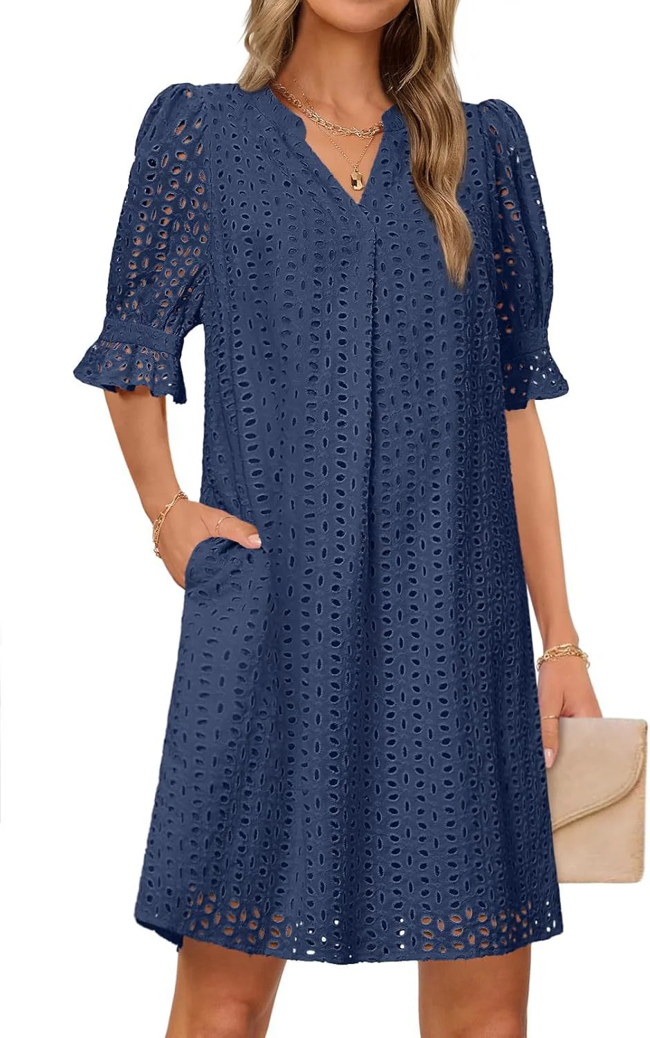 Damen Luftiges Sommerkleid mit Romantischem Lochmuster und Praktischen Taschen Heidi-Mode - Image 2