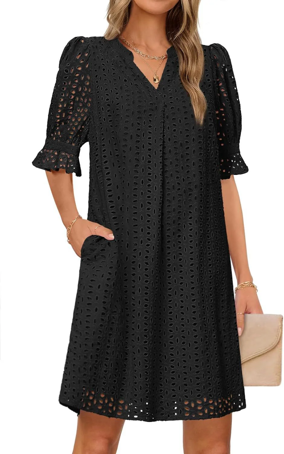Damen Luftiges Sommerkleid mit Romantischem Lochmuster und Praktischen Taschen Heidi-Mode - Image 3