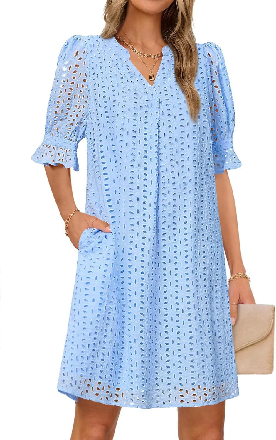 Damen Luftiges Sommerkleid mit Romantischem Lochmuster und Praktischen Taschen Heidi-Mode - Image 4
