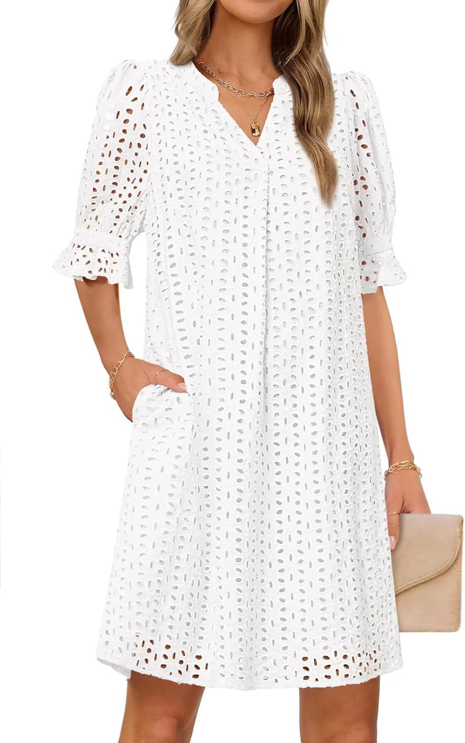 Damen Luftiges Sommerkleid mit Romantischem Lochmuster und Praktischen Taschen Heidi-Mode - Image 6