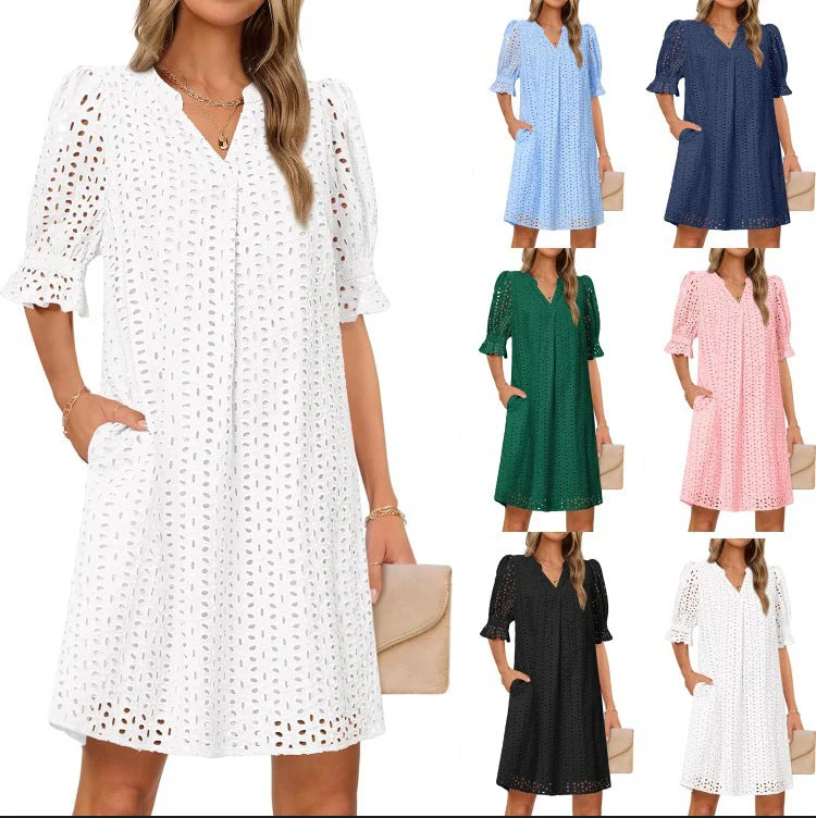 Damen Luftiges Sommerkleid mit Romantischem Lochmuster und Praktischen Taschen Heidi-Mode - Image 7