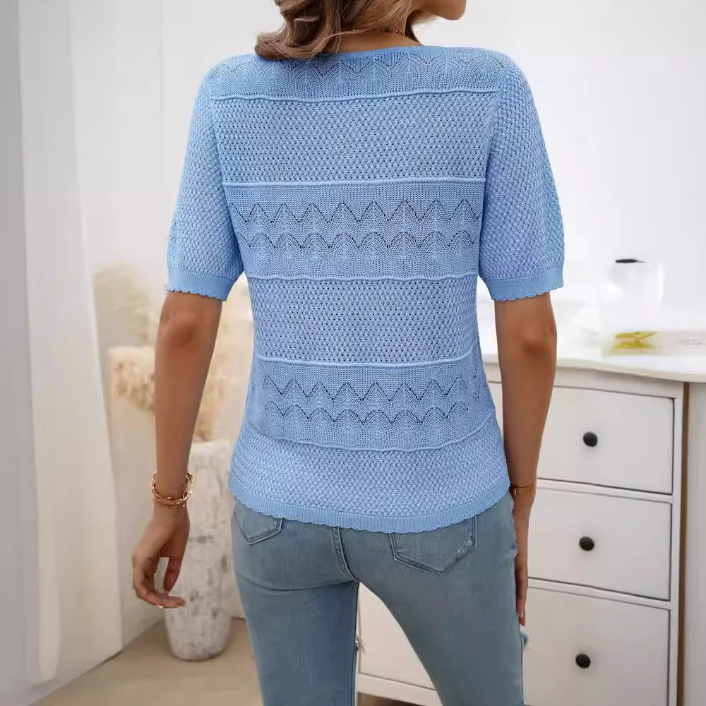 Damen Luftiges Strickoberteil mit Modischen Lochmuster und Charmantem Rüschenabschluss Heidi-Mode - Image 4