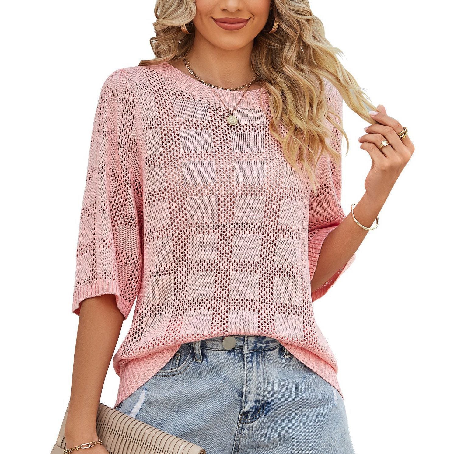 Damen Luftiges Strickoberteil mit Weitem Schnitt und Modernen Lochmuster Heidi-Mode - Image 10