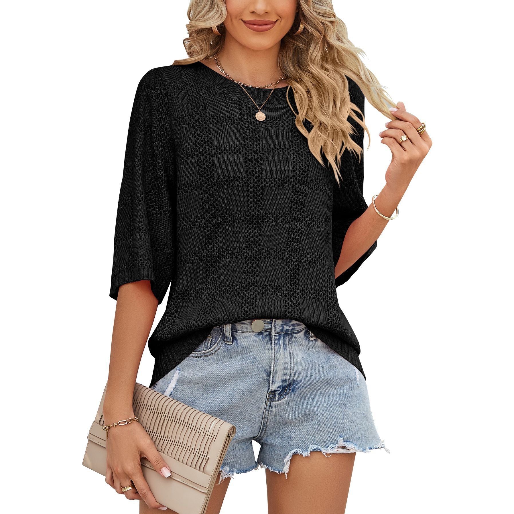 Damen Luftiges Strickoberteil mit Weitem Schnitt und Modernen Lochmuster Heidi-Mode - Image 4