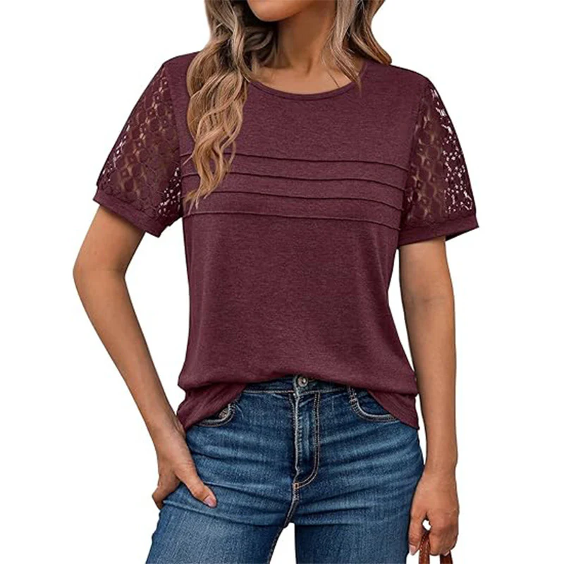 Damen luftiges T-Shirt mit attraktiven Häkelärmeln Heidi-Mode - Image 4