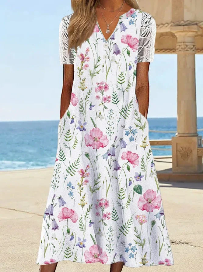 Damen Maxi-Kleid mit Floralem Design und Praktischem Knopfverschluss Heidi-Mode - Image 5