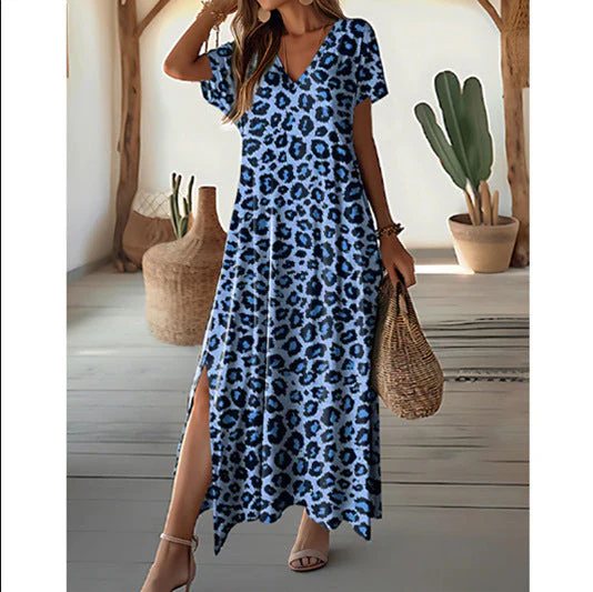 Damen Maxikleid Im Trendigen Animal-Print mit Modernem V-Ausschnitt und Seitlichen Schlitzen Heidi-Mode - Image 4