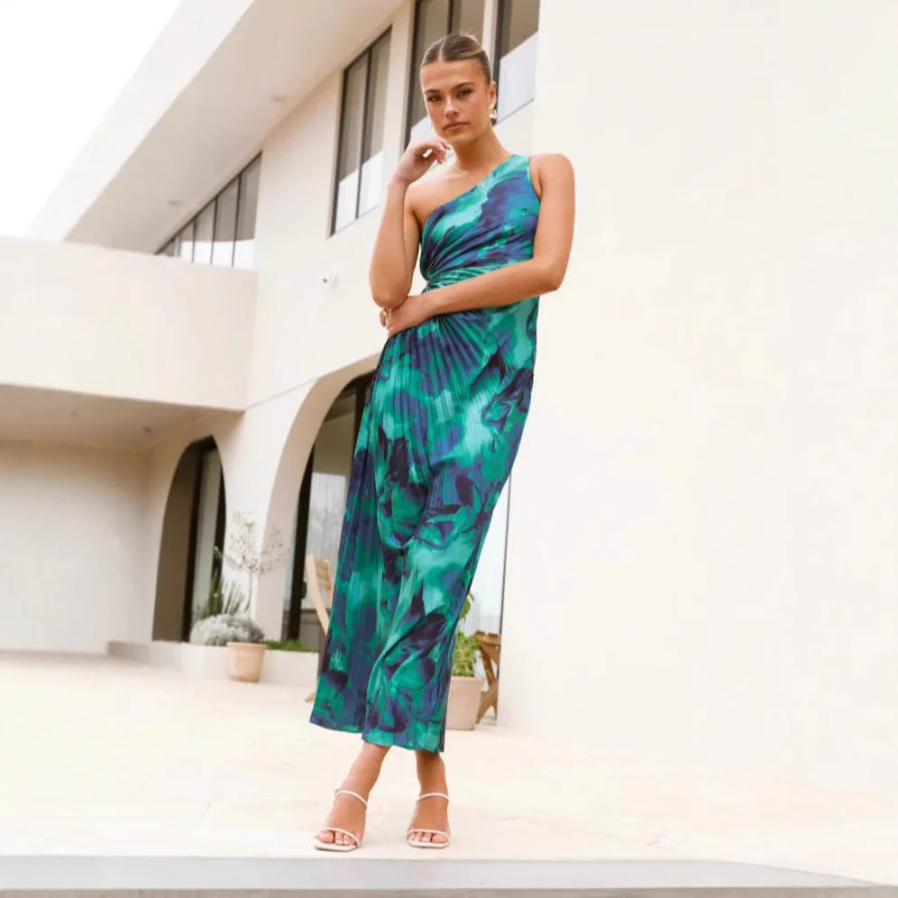 Damen Maxikleid mit Asymmetrischem Schnitt und Eleganten Falten Heidi-Mode - Image 4