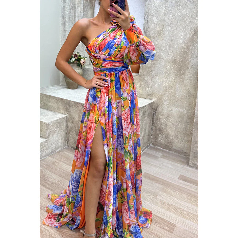 Damen Maxikleid mit Asymmetrischem Schnitt und Floralen Applikationen Heidi-Mode - Image 2