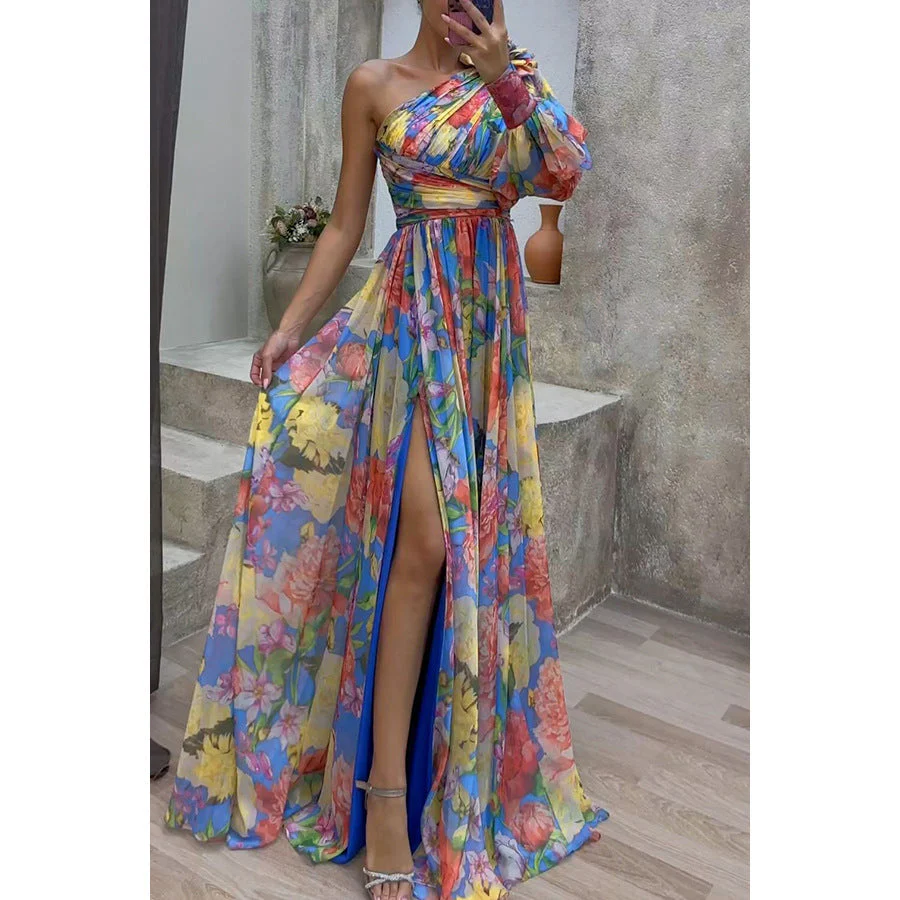 Damen Maxikleid mit Asymmetrischem Schnitt und Floralen Applikationen Heidi-Mode - Image 4