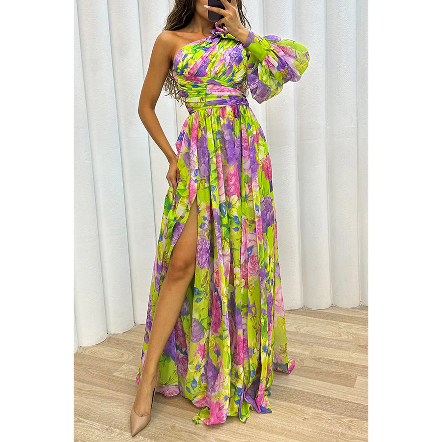 Damen Maxikleid mit Asymmetrischem Schnitt und Floralen Applikationen Heidi-Mode - Image 5