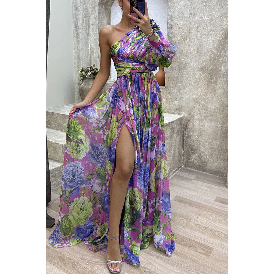 Damen Maxikleid mit Asymmetrischem Schnitt und Floralen Applikationen Heidi-Mode - Image 6