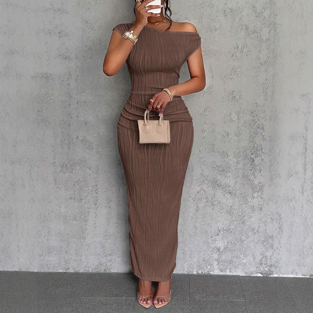 Damen Maxikleid mit Asymmetrischem Schnitt und Markanter Rippstruktur Heidi-Mode - Image 3