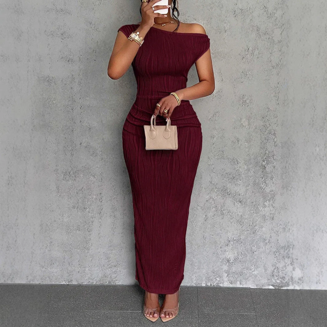 Damen Maxikleid mit Asymmetrischem Schnitt und Markanter Rippstruktur Heidi-Mode - Image 4