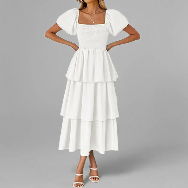 Damen Maxikleid mit Bezauberndem Stufen-Look und Puffärmeln Heidi-Mode - Image 2