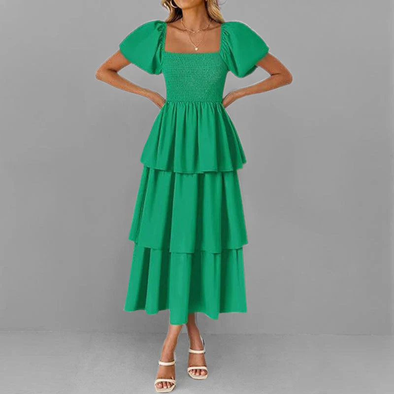 Damen Maxikleid mit Bezauberndem Stufen-Look und Puffärmeln Heidi-Mode - Image 3