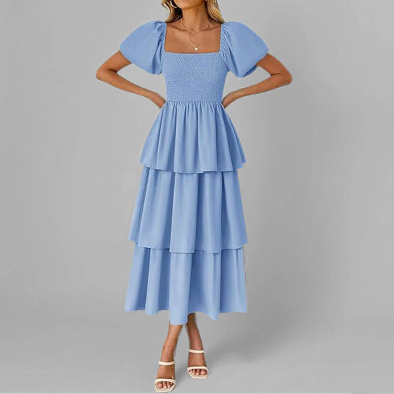 Damen Maxikleid mit Bezauberndem Stufen-Look und Puffärmeln Heidi-Mode - Image 4