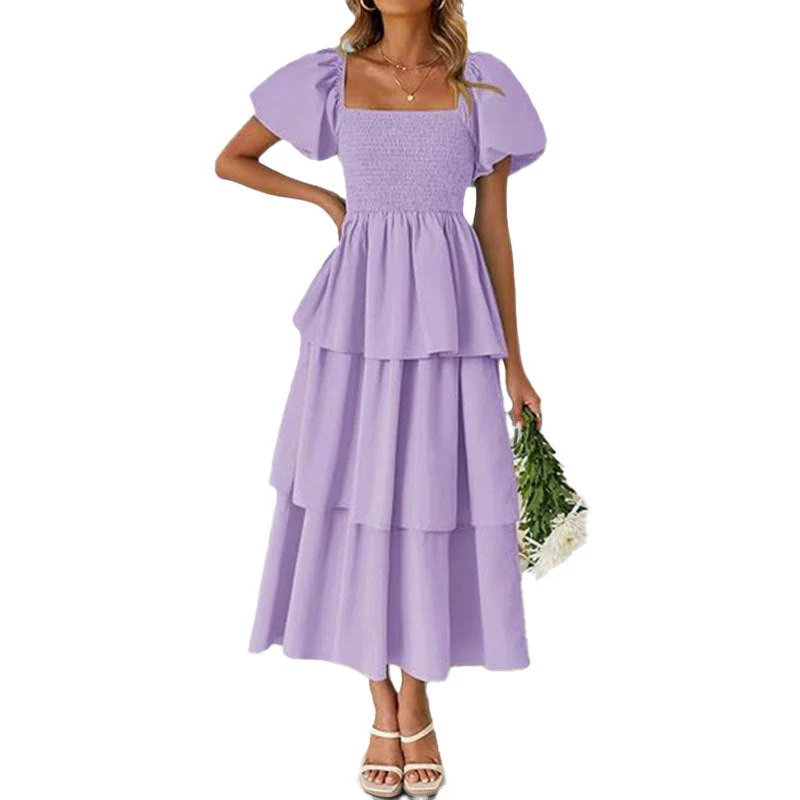 Damen Maxikleid mit Bezauberndem Stufen-Look und Puffärmeln Heidi-Mode - Image 5