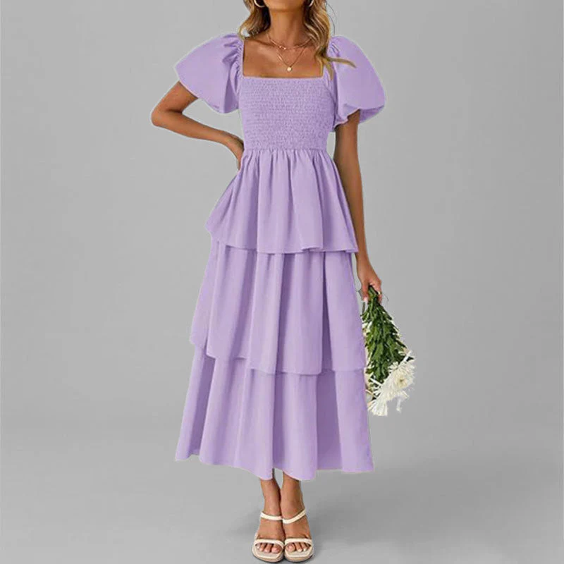 Damen Maxikleid mit Bezauberndem Stufen-Look und Puffärmeln Heidi-Mode - Image 7