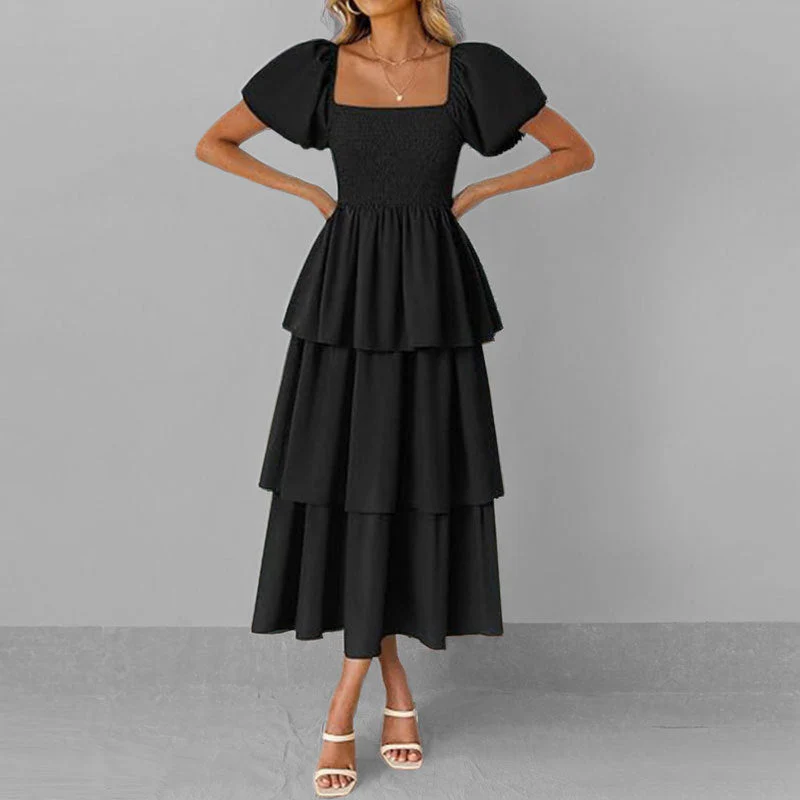 Damen Maxikleid mit Bezauberndem Stufen-Look und Puffärmeln Heidi-Mode - Image 9
