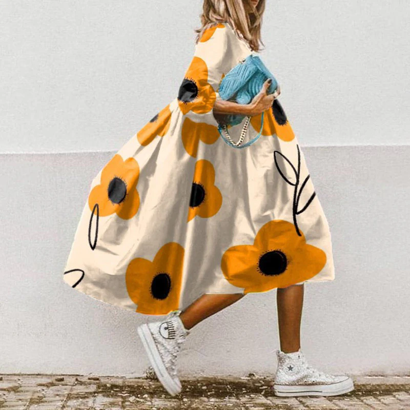 Damen Maxikleid mit Blumenmotivierten Details und Schwingendem Saum Heidi-Mode - Image 3